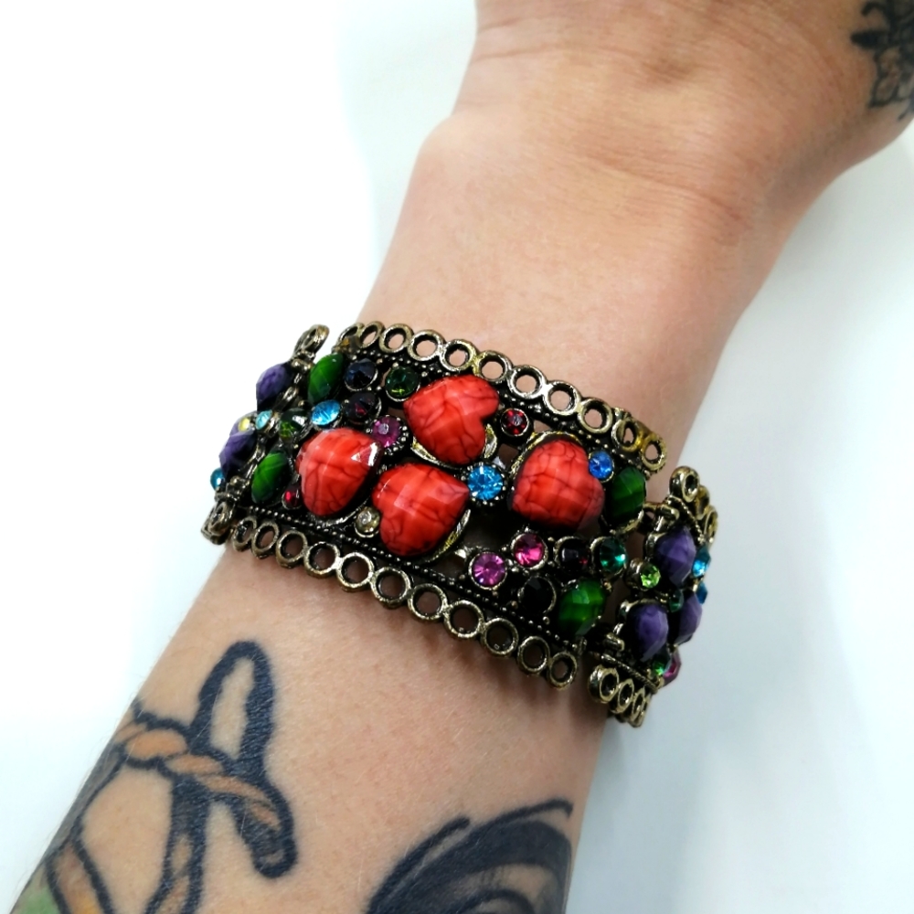 Vintage Y2K Era Rhinestone & Cut Stone Cuff Bracelet